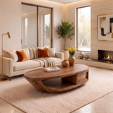 Modern Oval Coffee Table | Organic Sculptural Low Profile Living Room Center Table