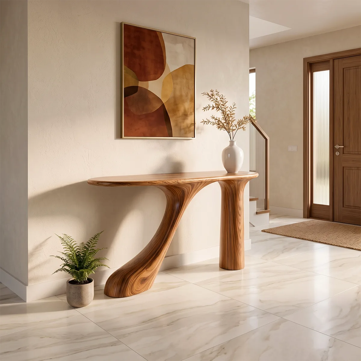 Organic Sculptural Console Table | Modern Entryway Table with Curved Architectural Base TH003-6225
