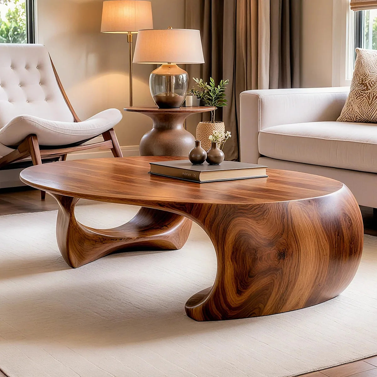 Organic Solid Wood Coffee Table | Sculptural Modern Oval Center Table TT006-2706