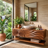 Floating Bathroom Vanity with Sculpted Doors | Modern Wall Mounted Vanity TH003-3XFL3MZ