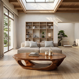 Sculptural Organic Coffee Table with Open Shelf | Modern Curved Living Room Center Table