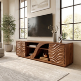 Wave Carved TV Stand with Drawers & Cabinet | Sculptural Media Console TH003-4MXF2YH