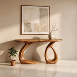 Organic Sculptural Console Table | Modern Entryway Table with Dual Curved Pedestal Base TH003-8955