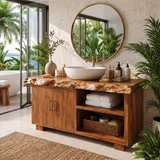 Freestanding Bathroom Vanity with 2 Doors & Open Shelves | Live Edge Vanity Cabinet with Storage