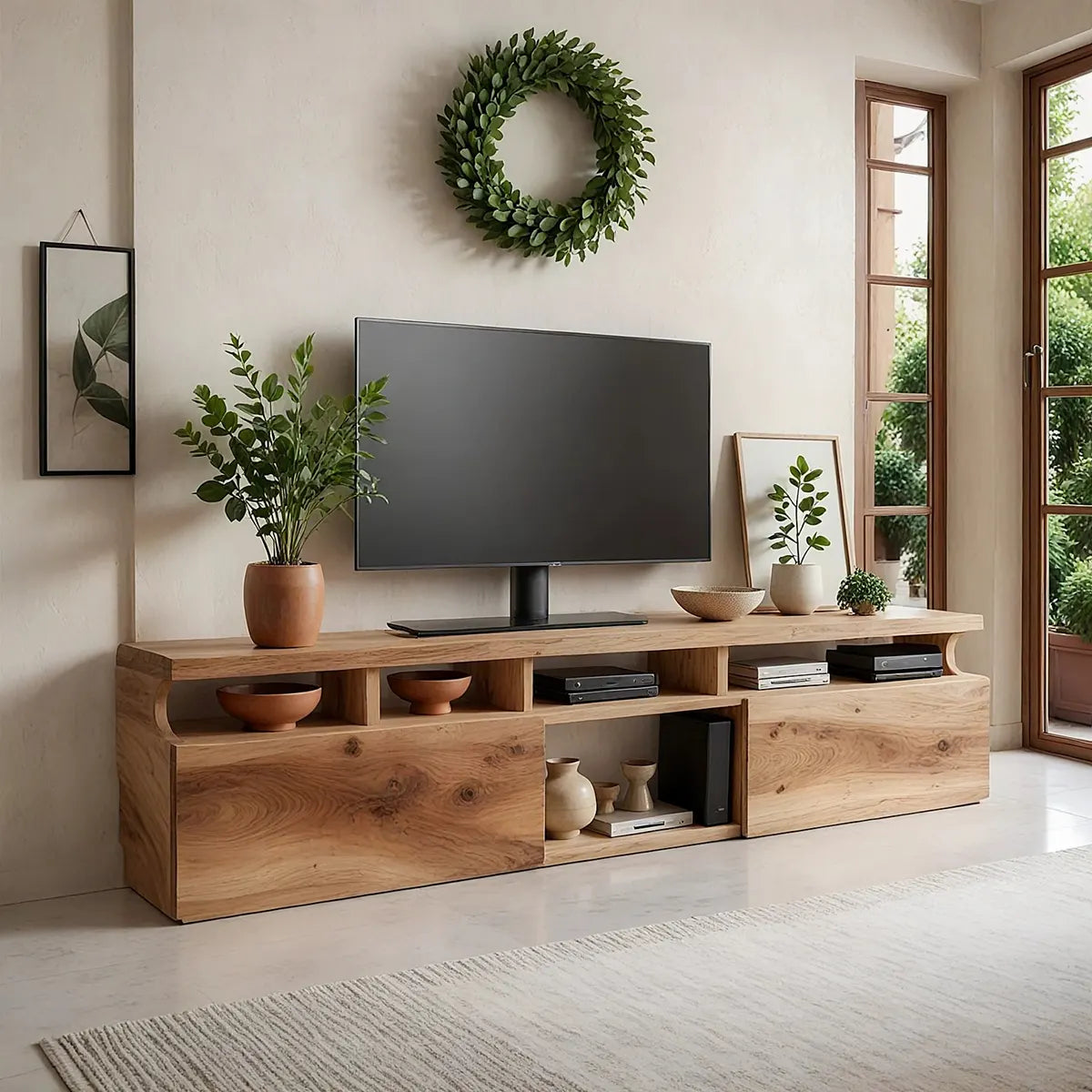 Modern TV Stand with Dual Storage Cabinets | Open Media Console TT006-6PQC5TA