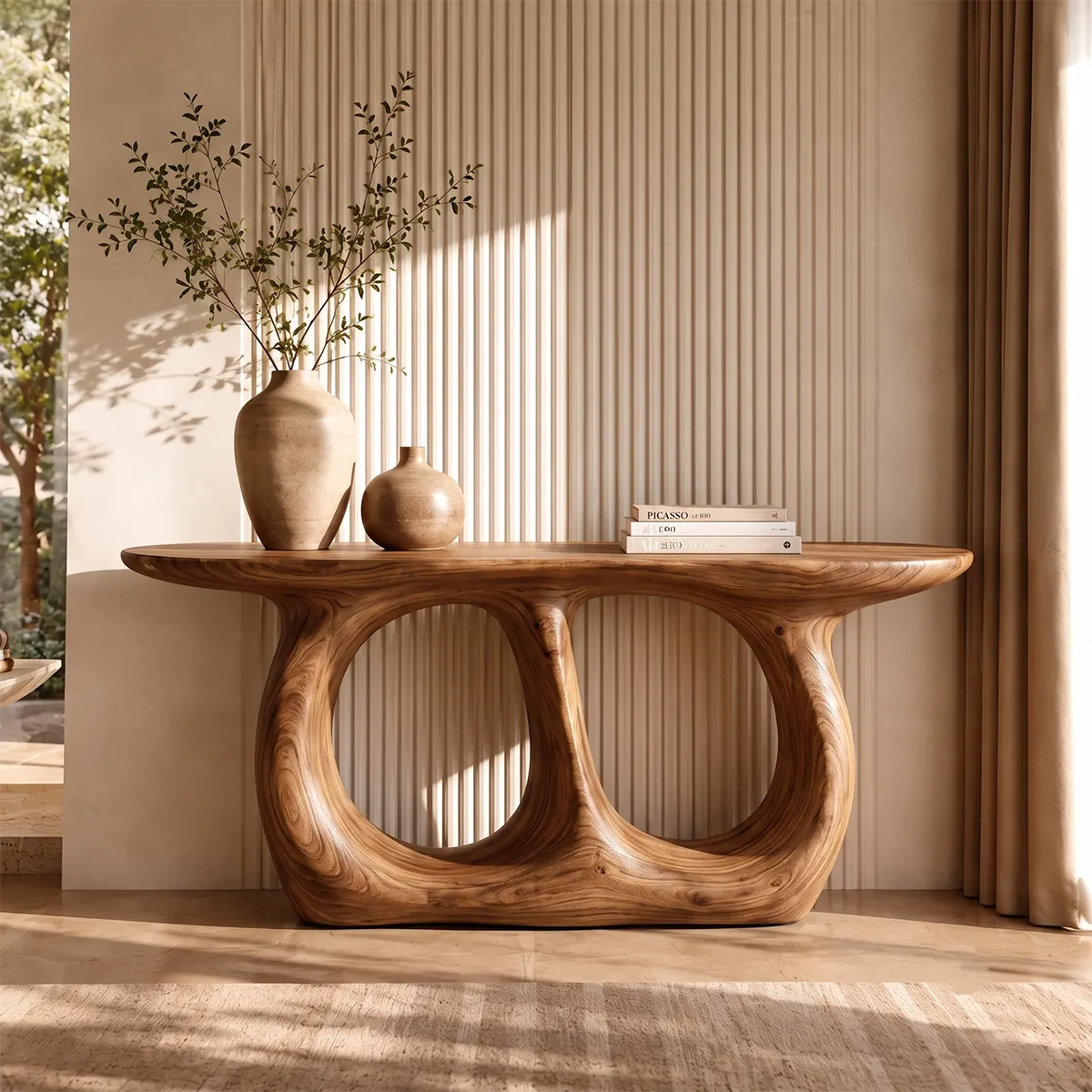 Modern Wooden Console Table with Double Arch Sculptural Base for Entryway & Hallway TT006-4553