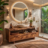 Freestanding Solid Wood Bathroom Vanity | Live Edge Wood Vanity with Open Shelf & Three Drawers TT006-2MDA2PI