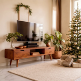 Mid-Century Modern TV Stand with 2 Drawers & Open Shelf | Low Profile Media Console