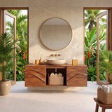 Floating Bathroom Vanity with 2 Sculpted Wave Doors & Center Open Storage Compartment