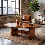 Organic Solid Wood Coffee Table | Live Edge Modern Center Table with Sculptural Base TT006-5632