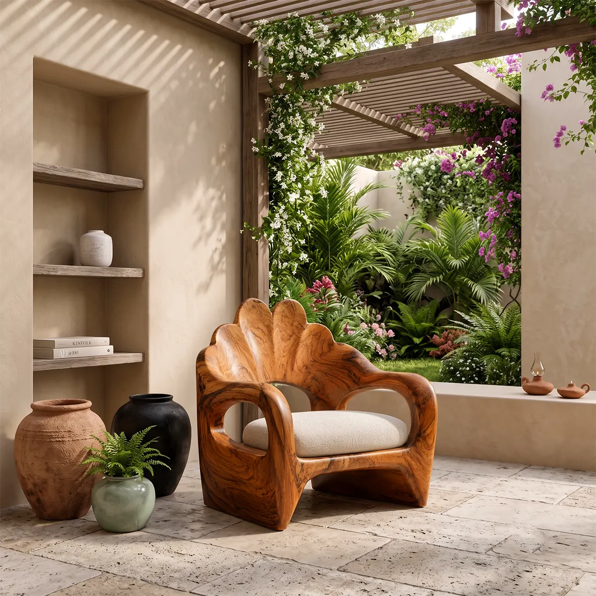 Sculptural Flower Back Armchair | Organic Curved Lounge Chair for Modern Interiors