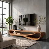 Organic Modern TV Stand with Sculptural Open Shelving & Curved Silhouette TT006-8QOM3WX