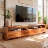 Modern TV Stand with 4 Enclosed Storage Compartments & Open Media Shelf
