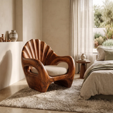 Sculptural Shell Back Armchair with Curved Open Arms | Organic Statement Lounge Chair