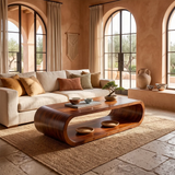 Solid Wood Waterfall Coffee Table with Open Storage | Modern Organic Living Room Table