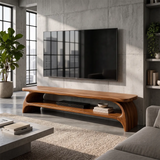 Organic Modern TV Stand with Sculptural Open Shelf & Curved Waterfall Design TT006-2BHV8AL