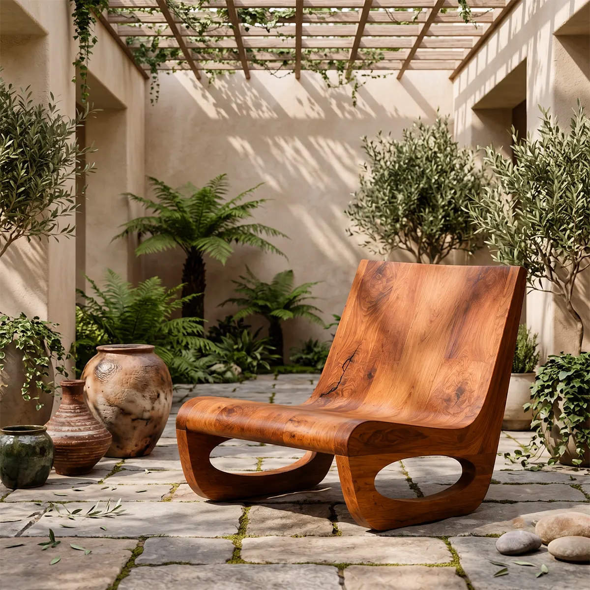 Sculptural Low Lounge Chair | Modern Organic Accent Chair with Open Loop Base