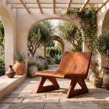 Sculptural Lounge Chair | Wide Curved Armless Accent Chair with Geometric Open Base