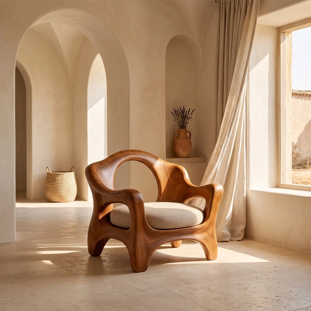 Sculptural Curved Armchair with Open Back | Organic Lounge Chair