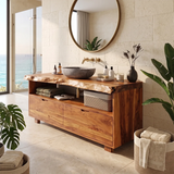 Freestanding Bathroom Vanity with 2 Drawers & Open Shelf | Live Edge Modern Organic Design