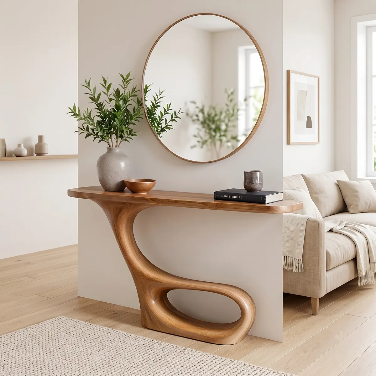 Modern Sculptural Console Table with Organic Curved Pedestal Base for Entryway TT006-3822