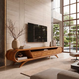 Modern Curved TV Stand with 3 Drawers & Open Storage Areas | Sculptural Media Console