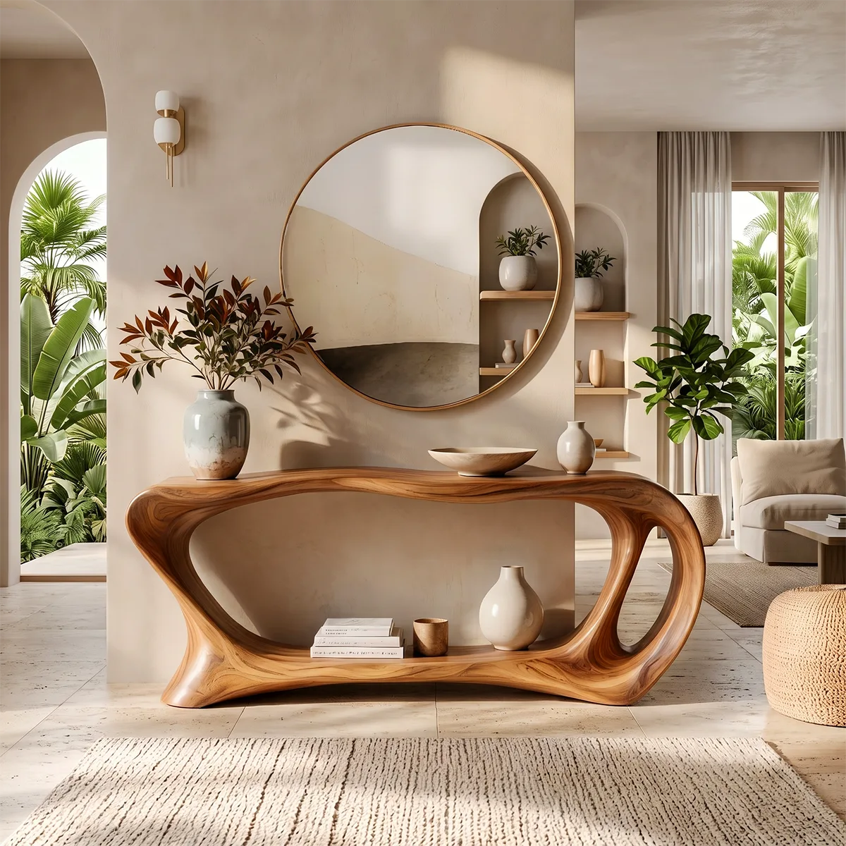 Organic Wave Console Table with Open Shelf for Modern Entryway & Living Room TT006-9593