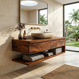 Floating Bathroom Vanity with 2 Drawers & Open Shelf | Modern Minimalist Wall Mounted Design