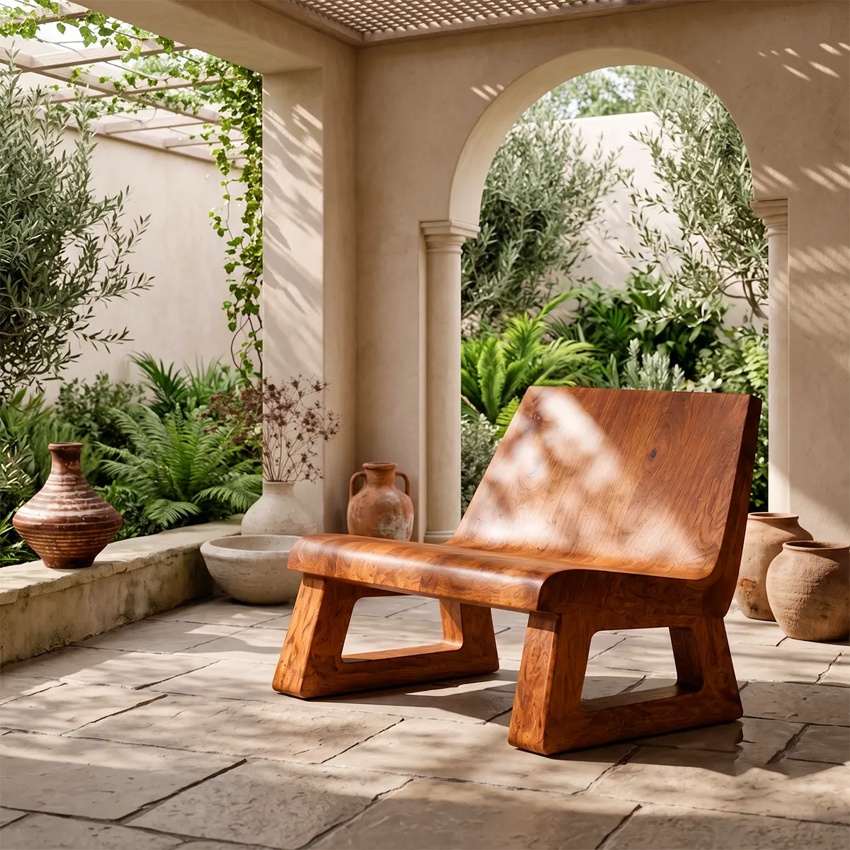 Wide Sculptural Lounge Chair | Modern Armless Statement Chair with Geometric Open Base