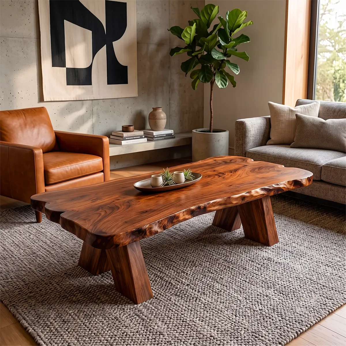 Live Edge Solid Wood Coffee Table | Handcrafted Natural Wood Center Table TT006-6055