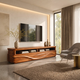 Modern Organic TV Stand with Sculpted Cabinets | Open Display Media Console TT006-5EKO4LA