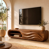 Modern Organic TV Stand with Open Shelving & Dual Sculpted Storage Cabinets TT006-6RWN8II