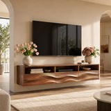 Floating TV Stand with Open Shelving & Three Drawers | Organic Modern Media Console TT006-5IOW6DK