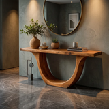 Modern Wooden Console Table with Sculptural Curved U-Base for Entryway & Hallway TT006-2563