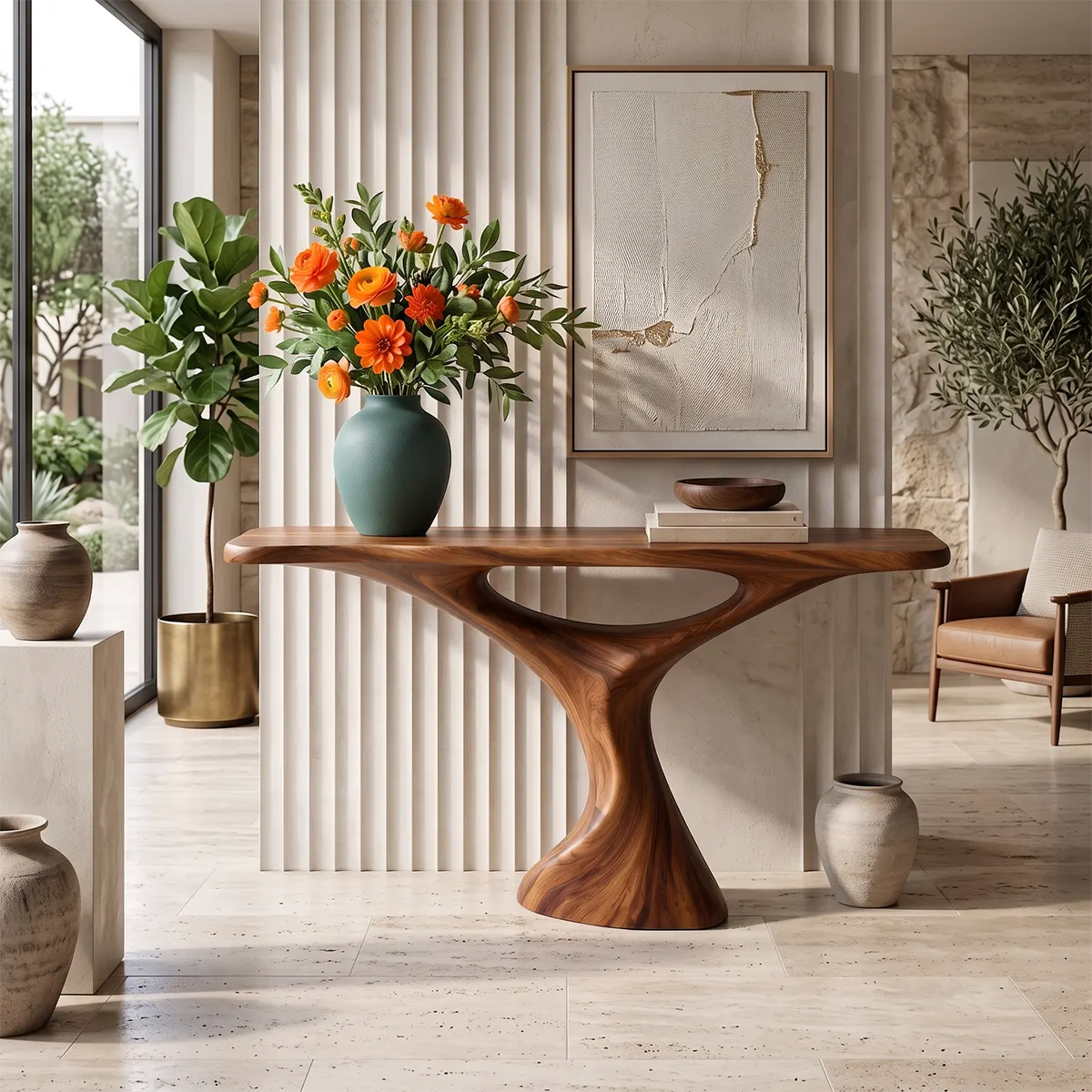 Sculptural Modern Console Table with Organic Curved Silhouette for Entryway & Living Room TT006-7778