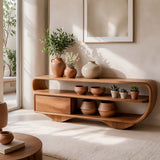 Modern Organic Console Table with Storage Drawer & Open Shelves for Entryway TT006-6372