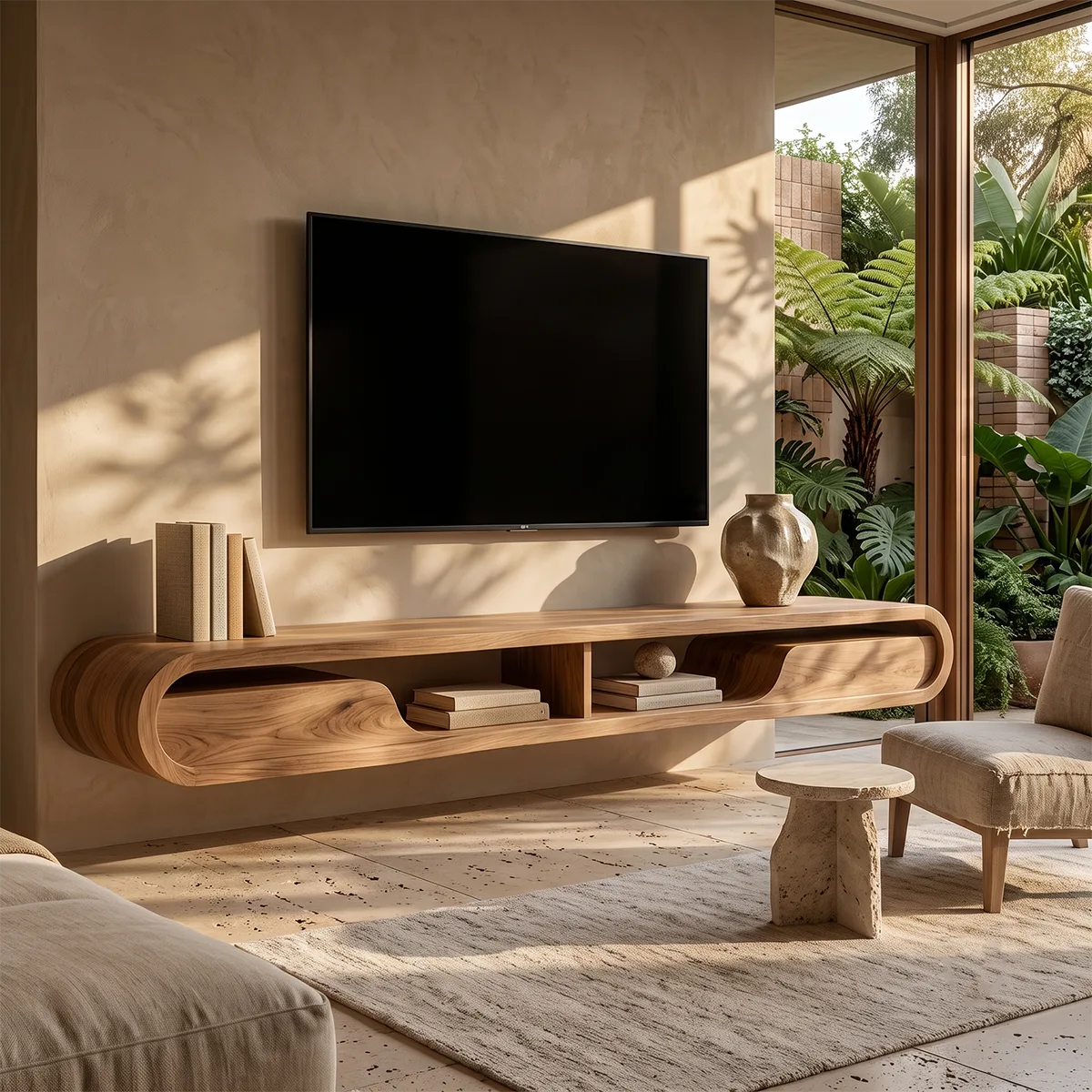 Organic Modern Floating TV Stand with Open Shelving | Wall Mounted Media Console TT006-1KVZ9HN