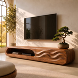 Organic Modern TV Stand with Open Shelf & Two Sculpted Storage Cabinets TT006-8YEU8CV