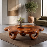 Organic Solid Wood Coffee Table | Sculptural Flower-Shaped Modern Center Table TT006-3040