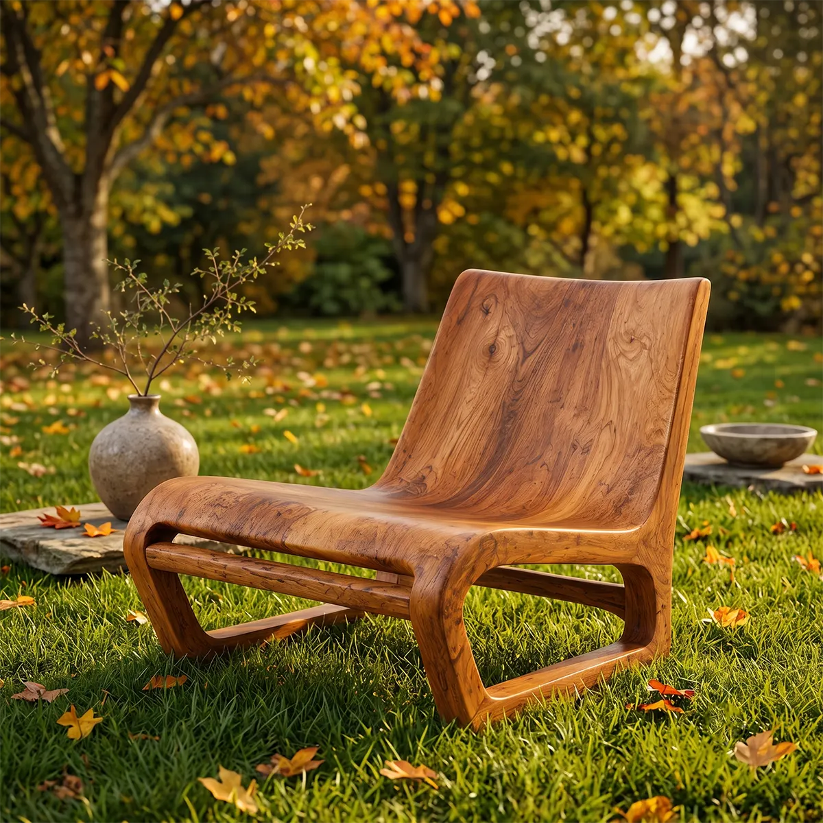 Sculptural Curved Wood Lounge Chair | Modern Organic Accent Chair