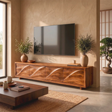 Modern TV Stand with 4 Enclosed Storage Compartments & Sculpted Wave Fronts