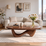 Sculptural Coffee Table with Curved Wave Base | Organic Oval Center Table