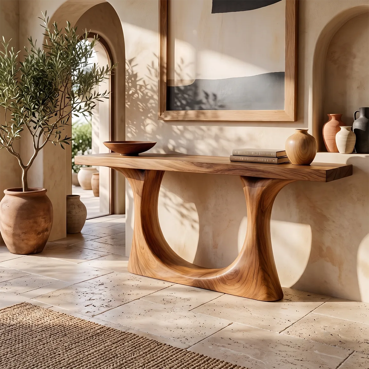 Modern Wooden Console Table with Sculptural U-Base for Entryway & Hallway TT006-2415