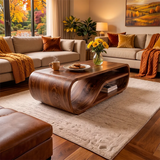 Curved Solid Wood Coffee Table with Storage | Modern Sculptural Living Room Center Table TT006-2757