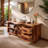 Organic Live Edge Bathroom Vanity with Open Shelving & Storage Drawers TH003-2XFK6JI