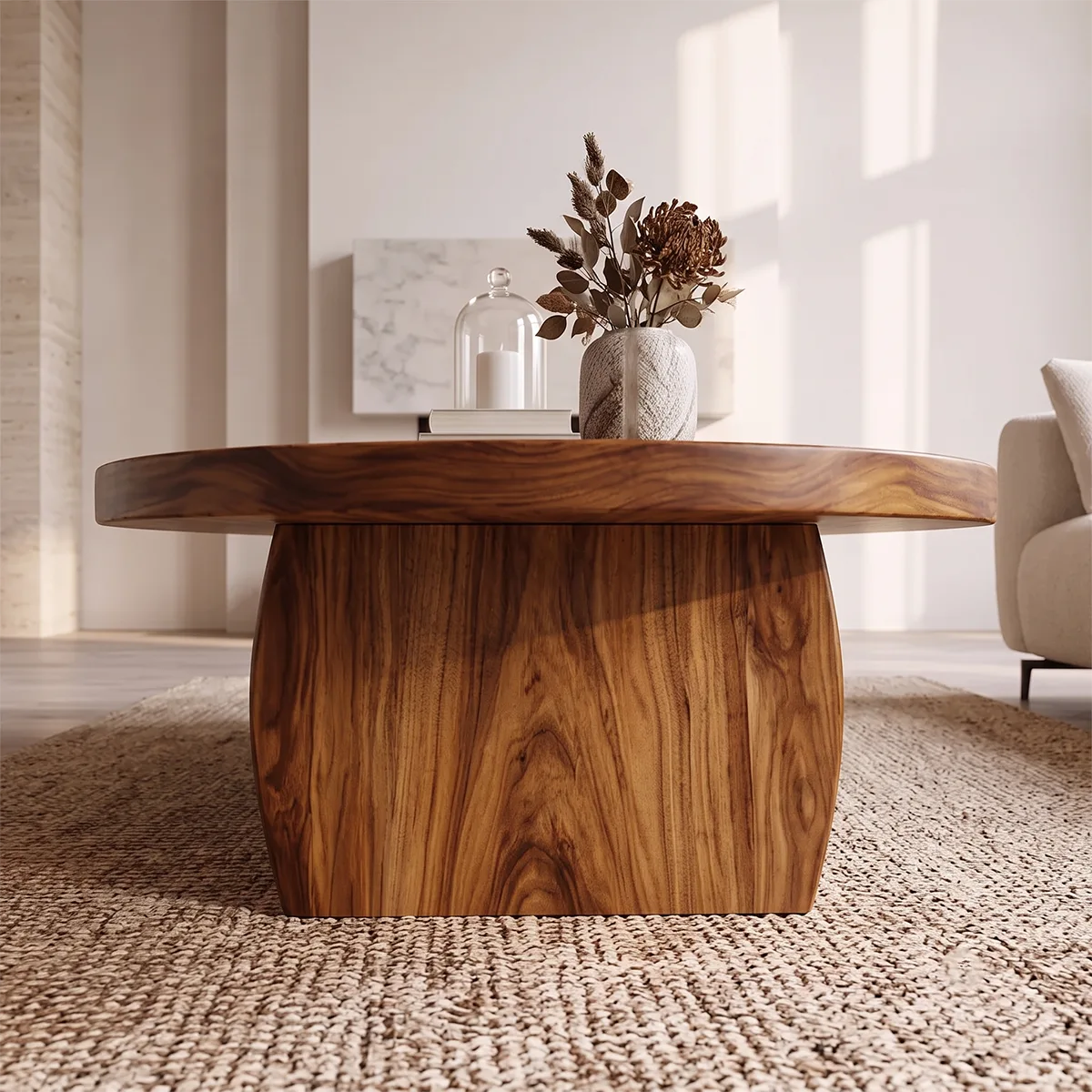 Large Oval Coffee Table with Sculptural Base | Modern Organic Living Room Center Table