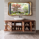 Modern Floating Bathroom Vanity with Wave Carved Doors & Open Shelves | Solid Wood Wall Mounted Bathroom Vanity TT006-8NEC3KF