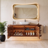 Floating Solid Wood Bathroom Vanity with Double-Door Cabinet & Open Shelves | Wall Mounted Bathroom Vanity with Fixed Storage TT006-9IGM7UG