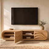 Modern Organic TV Stand with Open Shelving & Dual Sculpted Storage Cabinets TT006-6RWN8II