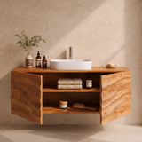 Floating Bathroom Vanity with 2 Doors | Carved Wave Front Wall Mounted Vanity Cabinet